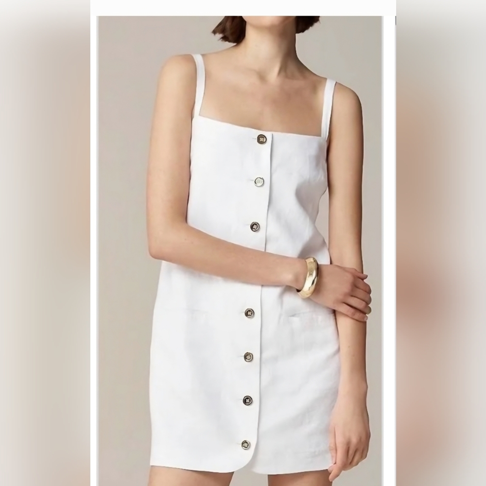 J. Crew Womens Claudia Dress Mini In White Linen  NWT Size S